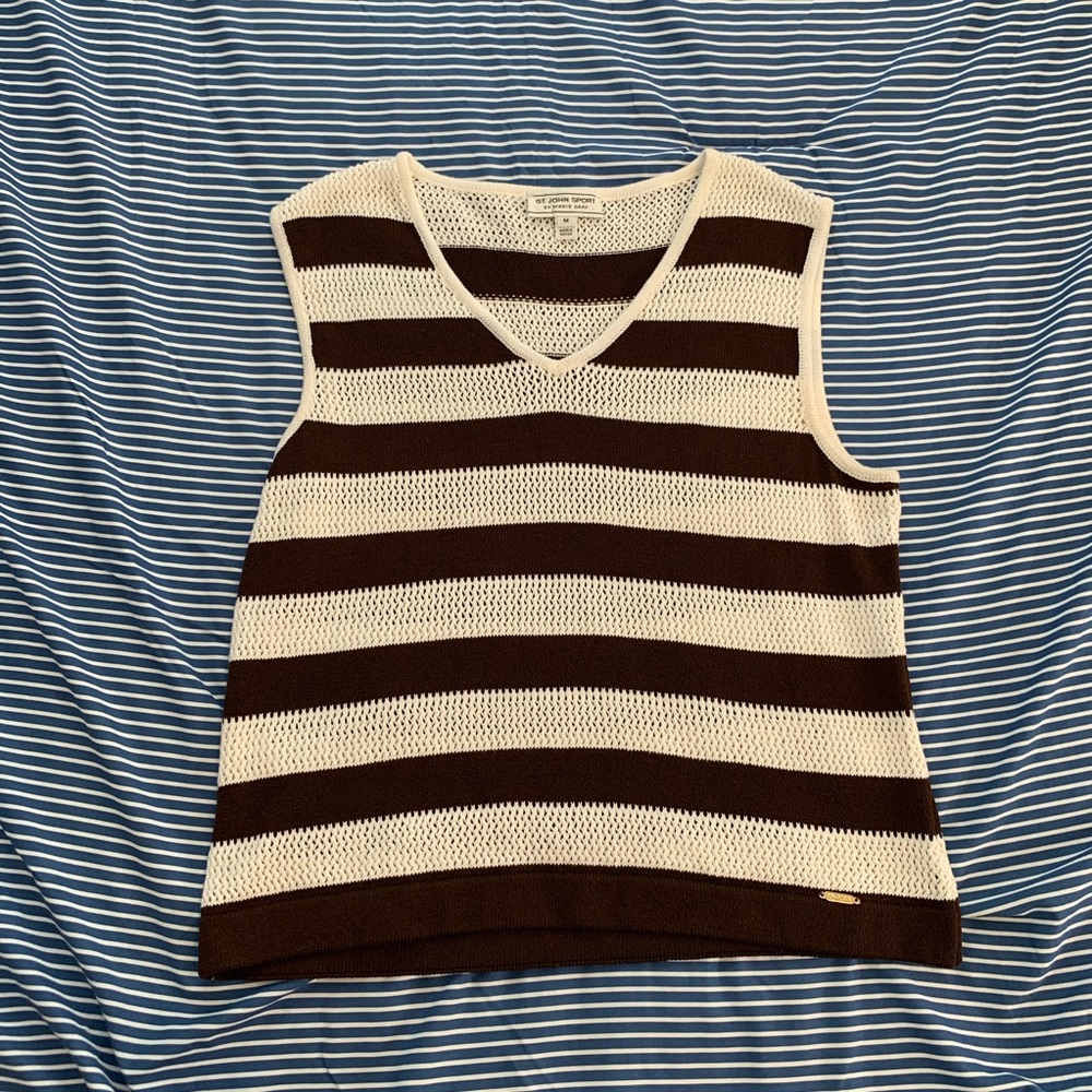 St John White and Brown knit Tank